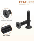 M3-0.5x16mm Flat Head Socket Cap Screws 50 Pack showing hex socket countersunk head, full thread, carbon steel, black oxide