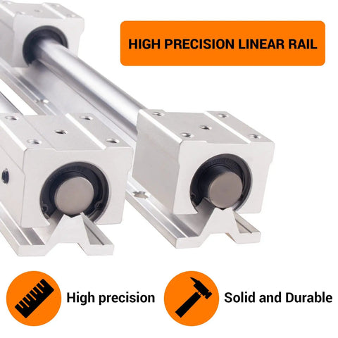 Two SBR25 1200mm Linear Rail Kit With Four SBR25UU Square Carriage Blocks for CNC routers, high precision, solid and durable design.