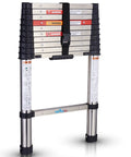 10.5 Foot Telescoping Ladder With Stainless Steel Build, One Button Retraction, Anti Pinch Extension, Compact Foldable Design