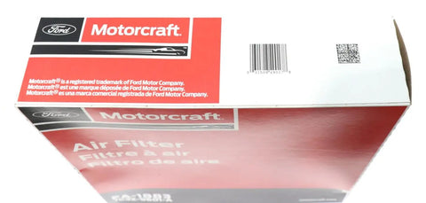 Top view of Motorcraft packaging for Engine Air Filter OE Replacement For Ford Expedition F-150 Super Duty And Lincoln Navigator Mark LT