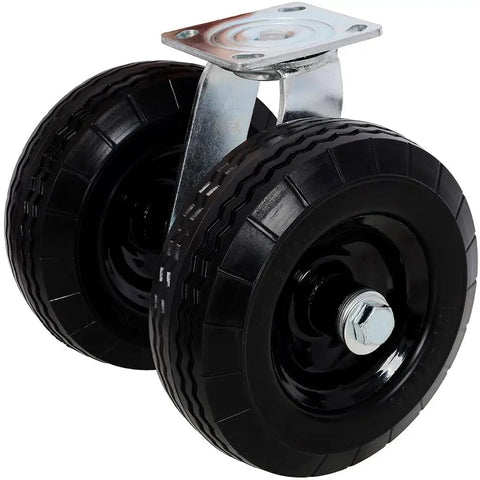 Beefy 8 Inch Dual Wheel Swivel Caster With Heavy Duty Flat Free PU Tires, Zinc Plated Top Plate, 660 Lbs Load Capacity For Cart, Dolly, Equipment And Industrial Transport, dual-wheel view