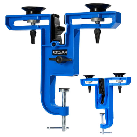 Heavy Duty Ski And Snowboard Vise With Suction Cup For Tuning And Waxing, All Metal Aluminum 2 Piece Design, shown in blue