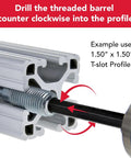 90 Degree Internal T-Matic Connector with Steel Screw Threaded Barrel and T-Nut for 15 and 40 Series Aluminum Extrusions installed