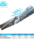 Stay Dope In The Heat With These Fly Ice Silk Arm Sleeves Designed Around A Sharp Mechanical Shark Look To Secure Ace Sunproof Coverage Snug Elastic Fit And Zero Sweat Summer Vibes, displaying size chart for various sizes.