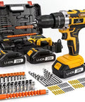 Heavy Hitter 20V Rechargeable Cordless Drill Driver Kit With Solid Lithium Batteries And Rapid Battery Charger smooth operator with accessories.
