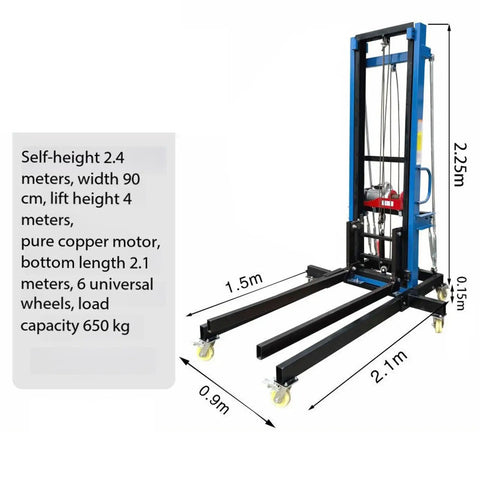 Top Shook Heavy Duty Rolling Construction Hoist Lifting Platform For Ducts Panels And Bricks With Smooth Casters That Makes Loading A Breeze Up To 13 Feet High On Any Job Site Today, dimensions shown.