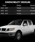 Image showing compatible vehicles for Rear Axle Bearing Inner Spacer Oil Seal Kit: Nissan Titan 2004-2007, Frontier 2005-2017, Xterra 2006-2015.