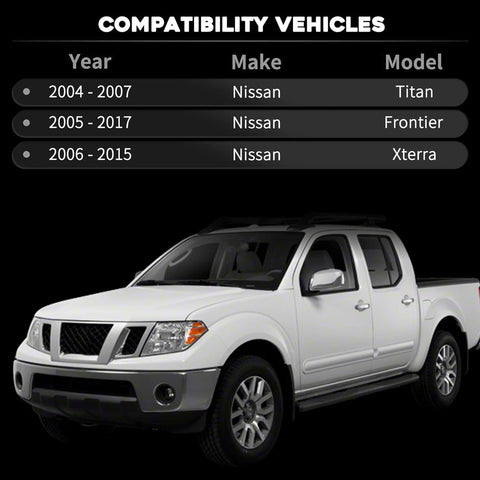 Image showing compatible vehicles for Rear Axle Bearing Inner Spacer Oil Seal Kit: Nissan Titan 2004-2007, Frontier 2005-2017, Xterra 2006-2015.