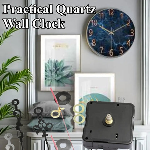 Easy Fit Quartz Clock Movement DIY Repair Kit for Wall Clocks in black, shown with ultra-slim mechanism and parts.