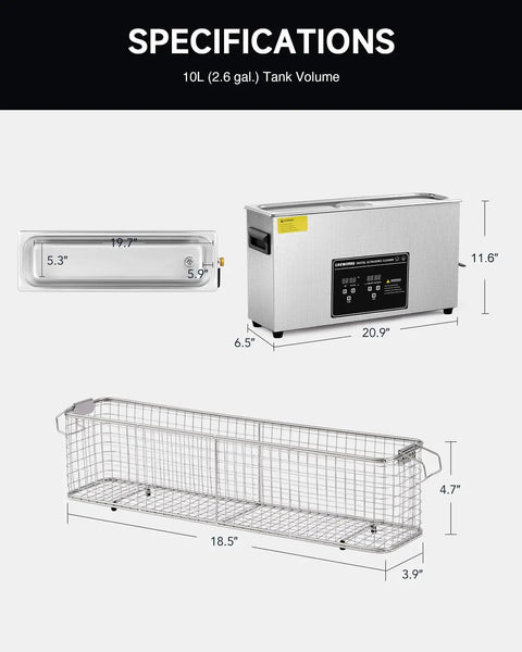 Beast 10L Digital Ultrasonic Cleaning Machine With 240W Power Built In Heater Digital Control Panel And Timer For Cleaning Gun Parts Auto Tools And Heavy Duty Machinery, 304 stainless steel basket