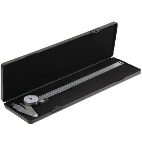 Durable 12 Inch 300 Mm Dial Caliper Stainless Steel Dual Reading Scale With Inch And Metric Hands in black case