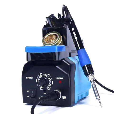 Adjustable Temperature Soldering Station For SMT And Through Hole Repair Lead Free SMD Desoldering Ergonomic Desk Tool setup front view