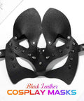 Premium Black Leather Rivet Cat Masquerade Mask Featuring Adjustable Back Buckle Dope Vibe Rave Gear Halloween Costume Eye Accessory For Adults And Teens