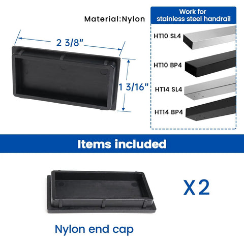 2 Pack Stainless Steel Flat Handrail End Caps For HT10 HT14 Universal Black Nylon End Caps Heavy Duty Protection And Sleek Finish
