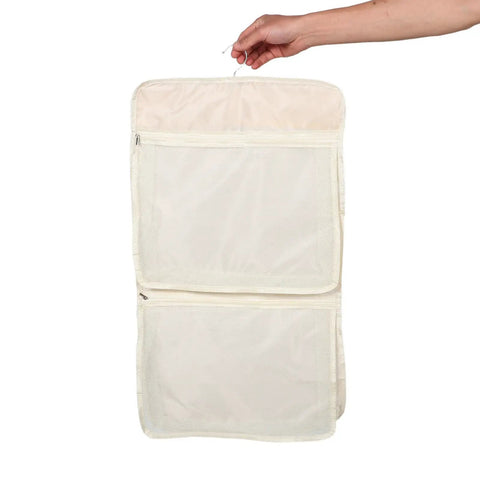 Game Changer 2 Pack Mesh Hanging Closet Storage Organizers Beige showing anti tangle pockets for underwear.