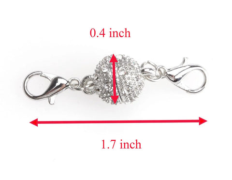 Two Pack Magnetic Locking Clasps With Rhinestone Lobster Clasps For Jewelry Making Necklace And Bracelet Extenders, size dimensions