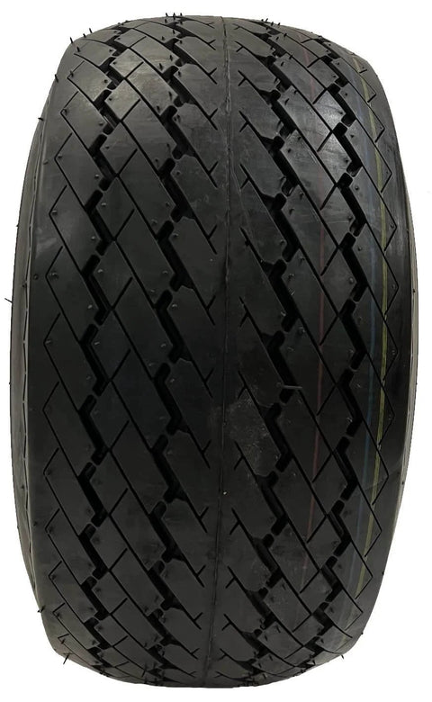 Front view of a black tire from Four Pack 8 Inch White Golf Cart Wheels And 18X8.5-8 4 Ply Sawtooth Tires Set Fits Club Car Ez-Go Yamaha.