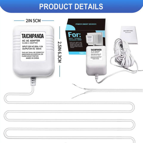 24 Volt Doorbell Transformer With C Wire Adapter For Nest Hello Honeywell And Sensi Thermostats And Any 24V Doorbell Power Supply shown with measurements.