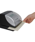 Electronic Time Clock Machine With Automatic Daylight Savings And Battery Backup, Hassle-Free Employee Punch Tracker For Small Business in use.