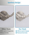 Comparison of brushed nickel wall mount towel hooks set with traditional robe and towel hooks, clean and spotless vs dirty.