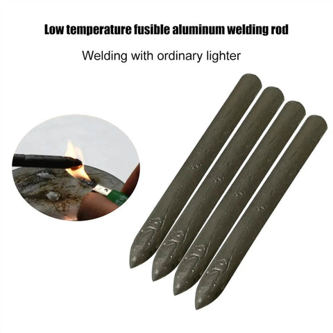 Aluminum Welding Rod Three Pack Tasteless Soldering Rod for repairs, shown with lighter in background image