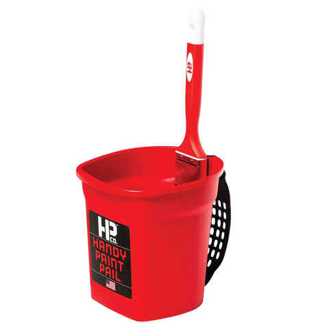 Grab And Go 32 Ounce Paint Pail With Magnetic Brush Holder And Built In Scraper, Hands Free Strap And Belt Clip, red color