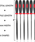 Handy Deburring Tool Kit With 6 Pcs Needle Files shown with black handles, 6-inch total length, 4-inch file length for deburring.