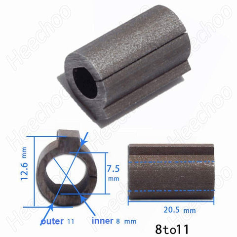 8Mm To 11Mm Shaft Sleeve Adapter showing dimensions for RV030 worm gear reducer, CNC sleeve for stepper motors and small DC motors