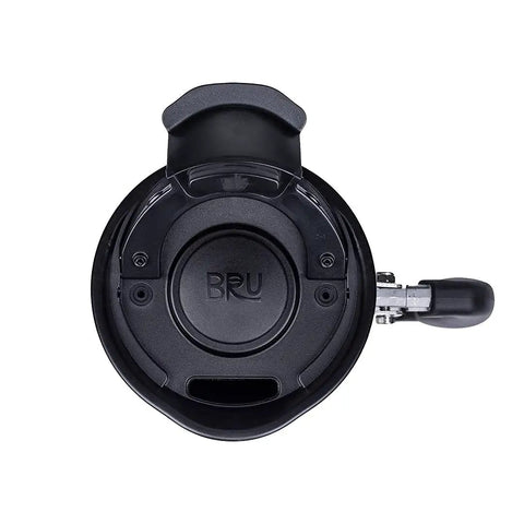 Insulated French Press Keeps Your Daily Joe Hella Hot For Hours With Tough Stainless Steel Build And Secure Twist Lid Crafted For Cabin Weeks And Backyard Chillin 32 Fl Oz Red Rock, top view of lid and handle.
