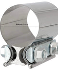 Close-up of Four Pack 2.5 Inch Stainless Steel Butt Joint Exhaust Clamp Band Sleeve Built Tough Premium Durable Auto Exhaust Clamp
