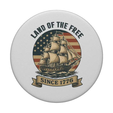 Patriotic Fourth Of July Sailboat Themed Adhesive PopGrip For Phones Land Of The Free Since 1776 Red White And Blue USA Pride