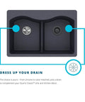 Polymer Disposer Flange With Removable Basket Strainer And Rubber Stopper In Greystone, color matched to Quartz Classic sink