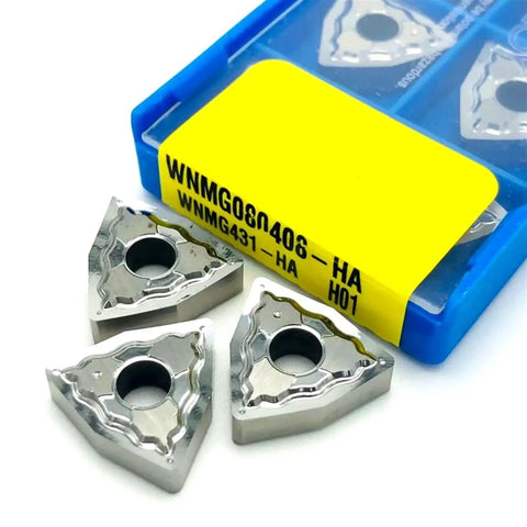 Premium Wnmg0804 Ha H01 Hard Alloy CNC Turning Insert angled view with pack, suitable for aluminum working with smart chip breaker.