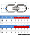 Heavy Duty Double Ended Eye To Eye Swivel Ring 304 Stainless Steel M8 Hardware 2 Pack For Tree Swings Rigging Carabiner Style Dismounting Connectors Rust Resistant High Load Bearing size chart