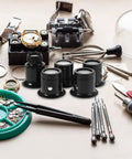 Five Piece Jewelers Loupe Set With Holder 3X 5X 10X 15X 20X Monocular Magnifiers Eye Loop Magnifier 30x35mm on watchmaker desk