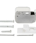 Push To Open Mini Cabinet Latch With Automatic Lock, steel spring catch, nylon roller, and screws set for cabinets and furniture.
