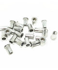 Get The Ultimate Flat Head Threaded Insert Kit With Assorted M3 To M10 Rivet Nuts For Auto, Furniture And Industrial Jobs Made From Durable Zinc Plated Aluminum That Resists Rust And Handles Heavy Loads Effortlessly, showing assorted zinc plated aluminum rivet nuts.