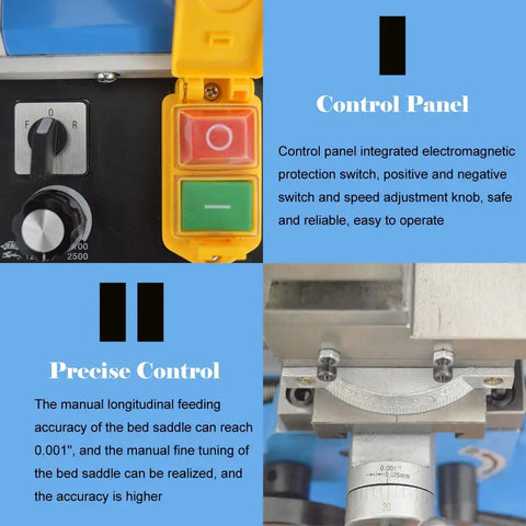 Control panel of the Heavy Duty Mini Metal Lathe Rigged Out With A Smooth One Horsepower Brushless Motor for precise operation.