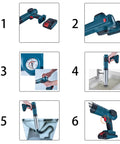 High Pressure Air Plunger Gun For Clogs With Detachable Heads in toilet sink bathroom use demonstration, six steps shown