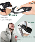 Comparison of Lightweight Camping Hammock With Mosquito Net carabiners, showing durable smooth design vs. snagged competitor