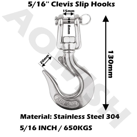 Workhorse 5/16-Inch Stainless Steel Clevis Slip Hook With Safety Latch Heavy Duty Swivel Chain Hook For Rigging Towing Winch ATV UTV Trailer Wrecker Daily Hauling Up To 1500 Pounds