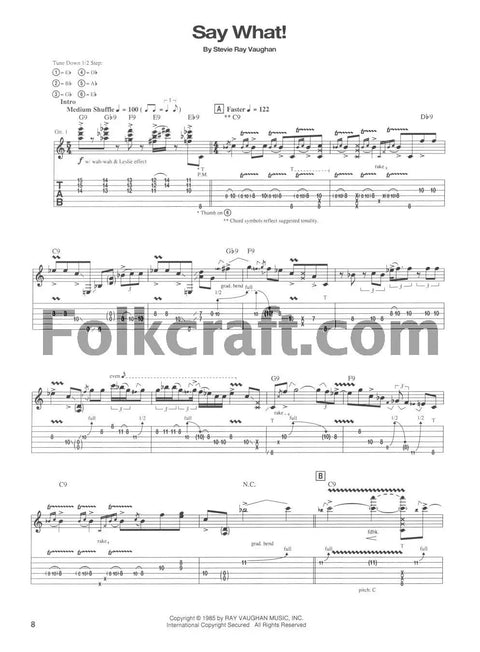 Sheet music for 'Say What!' from Soul To Soul Guitar Tabs Folio Featuring Stevie Ray Vaughan Classics, 96 Pages, 10 Song Matching Folio.