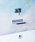 High Flow Wall Mount Tub Filler With Large Waterfall Spout And Single Lever Handle Pressure Balance Valve Included Chrome Finish cUPC Certified Delivers Spa Level Waterfall And Fast 8 GPM Fill in modern bathroom setting
