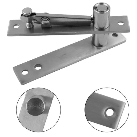 Heavy Duty Stainless Steel Pivot Door Hinge Set Featuring Rock Solid 360 Degree Swinging And No Sweat Floor Mount Adjustment For Wood Floors And Mansions, close-up view of pivot hinge.
