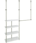 Maximizer Closet Organizer Add On Unit With Four Shelves And Double Hang Rod, Tool Free White Expansion For 4 Ft And Wider Closets