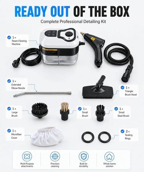 Beast Mode Handheld Steam Cleaner With 2500W Rapid Heat And 1800Ml Big Tank For Kitchen Bathroom Car Windows Crushing Stubborn Grease And Mineral Buildup Without Breaking A Sweat Today, complete detailing kit with attachments.