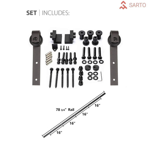 Hardware kit for Interior Single Sliding Barn Door With Clear Glass And MDF, 42x80 Inches, Black, Modern Style, Easy Install