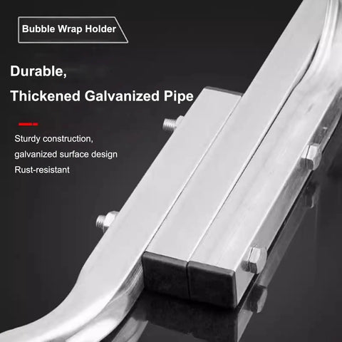 Zero Fuss Wall Mount Bubble Wrap Dispenser With Heavy Duty Foam Roll Packer Runs Super Slick For Active Packing Stations Includes Full Hardware Kit Fits One Meter Wide Films For Swift Daily Shipments, showing durable galvanized pipe detail.
