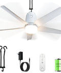Outdoor Ceiling Fan With Light 31.5 Inch Portable Rechargeable Ceiling Fan With Remote 4 Speeds Dimmable 3000K-6500K LED Canopy Light 40000mAh Battery Hanging Hook Patio Ready For Hangouts Tents Camping And Outdoor Gatherings