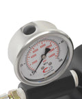 Close-up of AGULIUM 20T hydraulic jack pressure gauge with round chrome dial showing psi and MPa; Double-An logo visible.